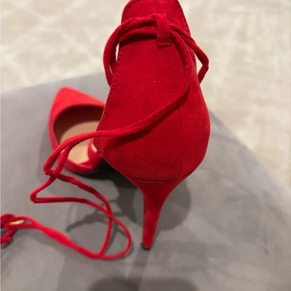Shoe Dazzle Red Heels with Suede Finish - Picture 2 of 5